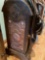 Wood saddle stand with copper front panel/ deco . 42