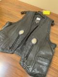 American Style, Mens Leather motorcycle vest with concho accents, size Large