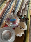 Lot of assorted items. Assorted glass plates, candles, serving dish, etc