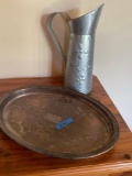 Serving plate & tin pitcher