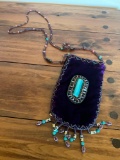 Vintage Hand Beaded velvet medicine pouch.