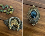 Broken New Zealand bracelet & magnetic brooch missing back magnet & Stamped Art brooch