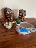 Otagiri duck, set of boot book ends & Radnor flower figurine