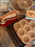Assorted bakeware. Family Heritage Stoneware & Pampered Chef baking molds, baking dishes, etc 12