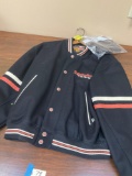 Harley Davidson, Mens Letterman motorcycle Jacket size Large, and gloves