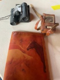 Scutty journal book, Rugged Exposure binoculars, etc. 3 pieces