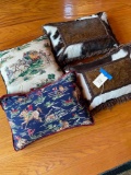 Pillows, 2) leather & cowhide & 2) soft pillow. 4 pieces 12