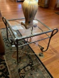 Metal frame, glass top table. 23.5