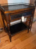 Vintage. Wood side table with single drawer, shelving and metal accents. 32