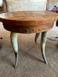 Wood top, horn legs side table. 23