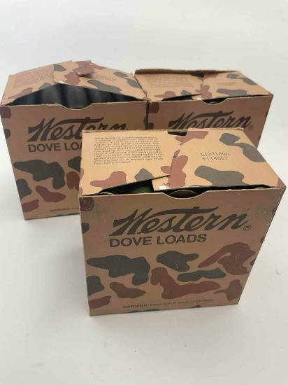 AMMO, Western Dove Loads. 12 GA, 25 plastic shotgun shells per box. 3 boxes
