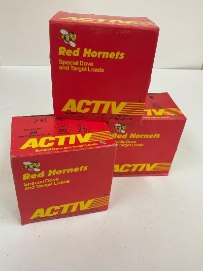 AMMO, Active special dove and target loads. 20 GA, 25 shotgun shells per box. 3 boxes
