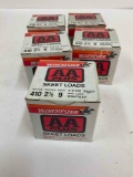 AMMO, Winchester AA plus Skeet loads. 410 GA, 25 shells per box. 5 boxes