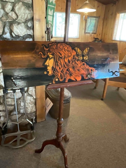 Decorative, wood coat hanger with three hooks. 11.5" x 36" x 1"