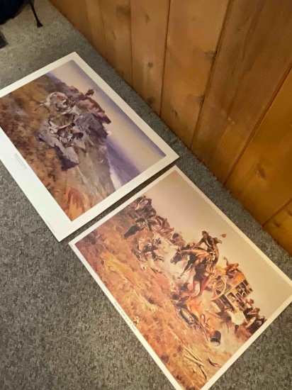 Unframed " Her Heart Is On The Ground" & "Camp Cooks Trouble" by CM Russell prints. 2 pieces