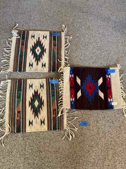 Vintage wool place mats. 15" x 20", 17" x 19 , 17" 20". 3 pieces