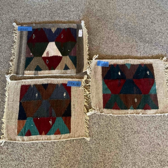 Vintage wool place mats. 15" x 18" , 15" x 20" , 16" x 20". 3 pieces