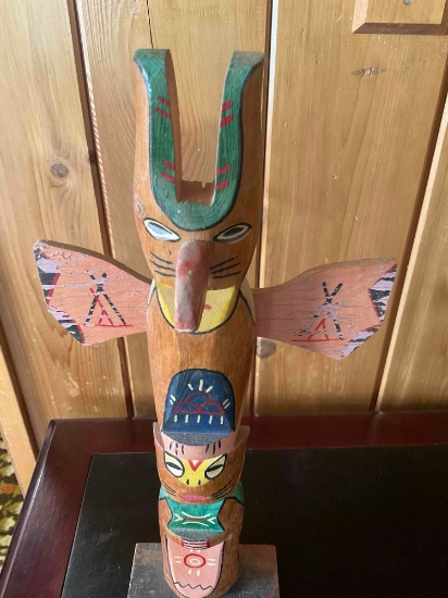 18.5" T hand carved, wood Totem pole