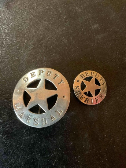 Deputy Marshall 2" & Deputy Sheriff 1" silver replica badges. 2 pieces