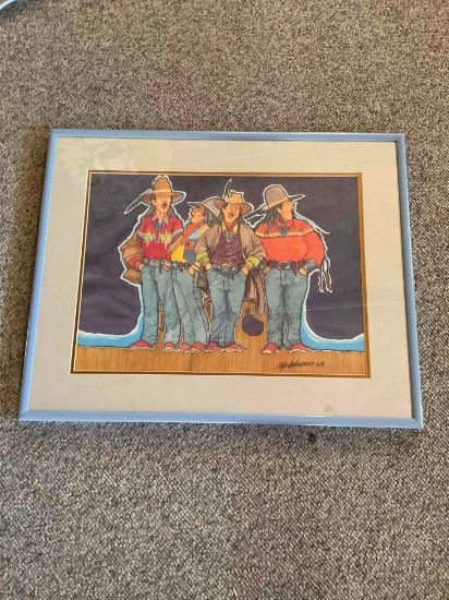 Framed wall art. Signed by Baje Whitehorne. 26.5" W x 21 1/4" H