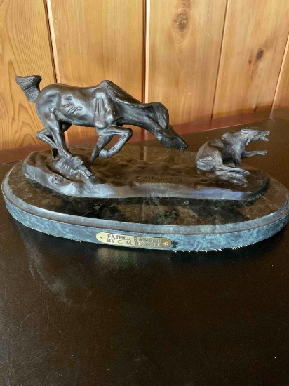 Charles M Russell, "Father Ranger" bronze sculpture signed CM Russell, 8" x 16"