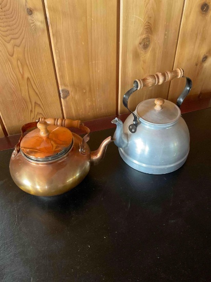 Vintage copper and tin tea pots. 2 pieces