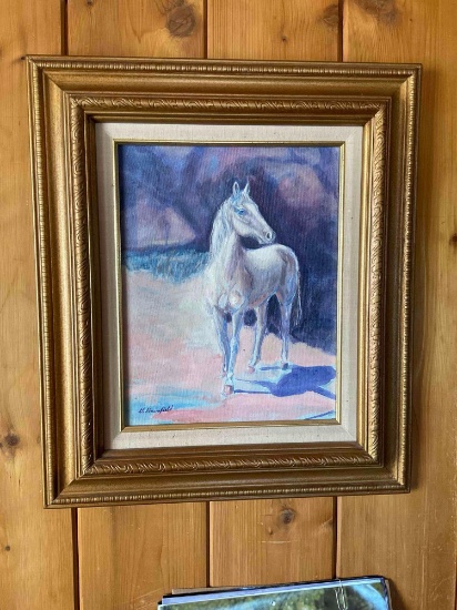 Framed wall art. "Pink Shoes" signed G Brumfield. 22" x 19"