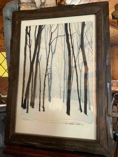 Framed wall art. "Waiting" signed Llona Boaz 1990