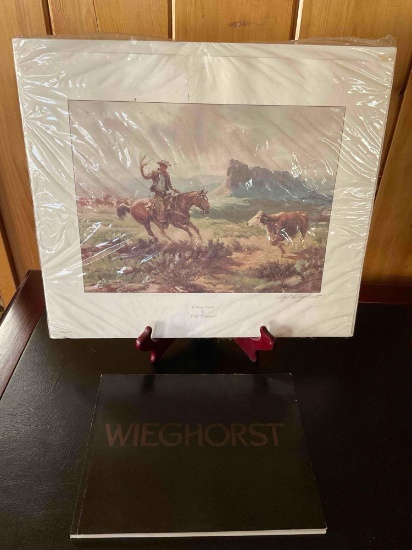 Unframed wall art."Cutting Cattle" signed by Olaf Weighorst print & book
