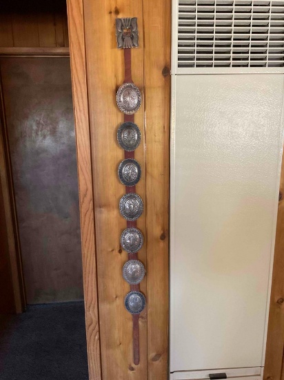 46" leather belt with silver 7 conchos (4" each concho) and buckle