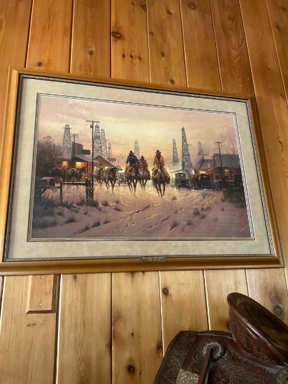 Framed wall art. "When Cowboys Don't Change" signed G Harvey limited edition 1133/2250 print with