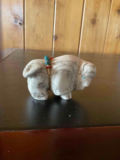 Zuni Fetish Buffalo with Turquoise eyes. 2.5" x 4"