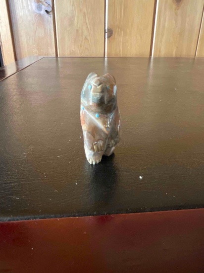 Zuni Fetish Bear turquoise accents 1.5" T