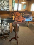 Decorative, wood coat hanger with three hooks. 11.5