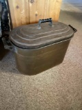 Antique copper boiler wash top with lid & wood handles. 24