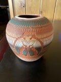Vintage signed Norma Lamone edged pottery vase. 5