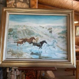 Un Framed wall art. Reproduction of original with certificate Signed G Brumfield giclee on canvas.