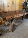 Side table made from Hatch Cover from a Ship, with driftwood base. 24