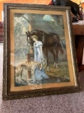 Framed wall art. Girl with dog and horse. 23.5