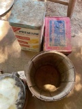 Antique Early Primitive Steel banded Wood Stave Paint Keg Barrel Wire Handle, Collectible Tins &