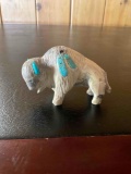 Zuni Fetish Buffalo with turquoise feather & horns. 2