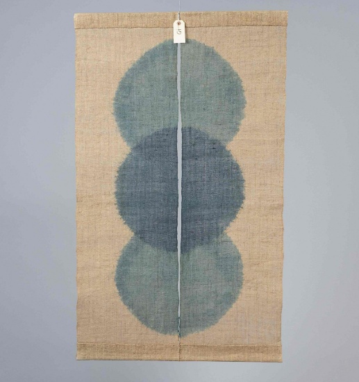 Fukumoto Shibori. 51" x 30'. Two raw silk panels, hung on metal rods.