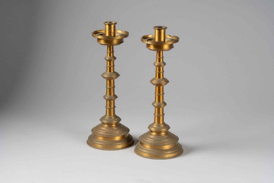 Vintage 16" tall Pair Victorian style brass candle sticks