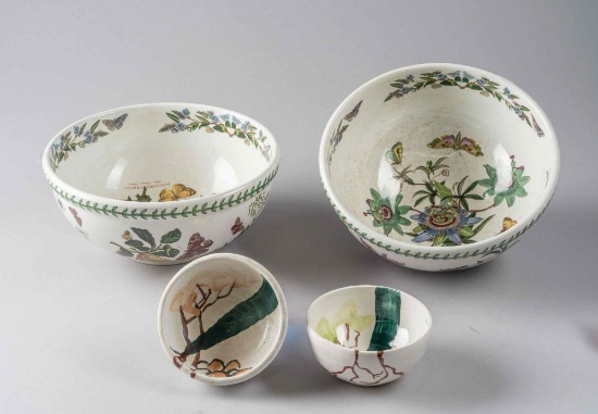 2) Signed small bowls by Chanis L 2) Vintage The Botanical Garden bowls 5" x 11" & 2.5 x 5"