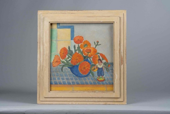 Framed signed art. San Diego Art Guild Exhibition 1934. Title " Mexican Study" T Ongham