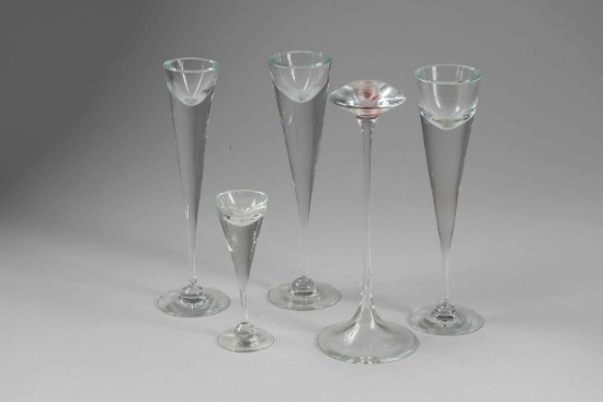 Vintage glass candle holders 4) 10.5" 1) 6". 5 pieces