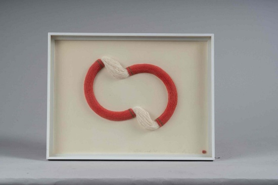 Framed art, fiber work, 1985, signed by artist Naomi Kobayashi