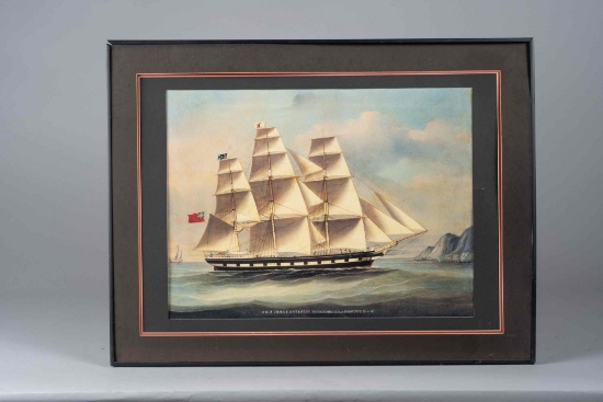 Framed Art, no front glass. Ship Trois Entering Hong Kong. C.B Dashrough Co 772