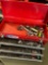 Craftsman metal three drawer tools box and assorted tools. Over 65 pieces