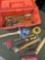 Tool box and assorted tools. Tool box and some tools have rust. Over 20 pieces